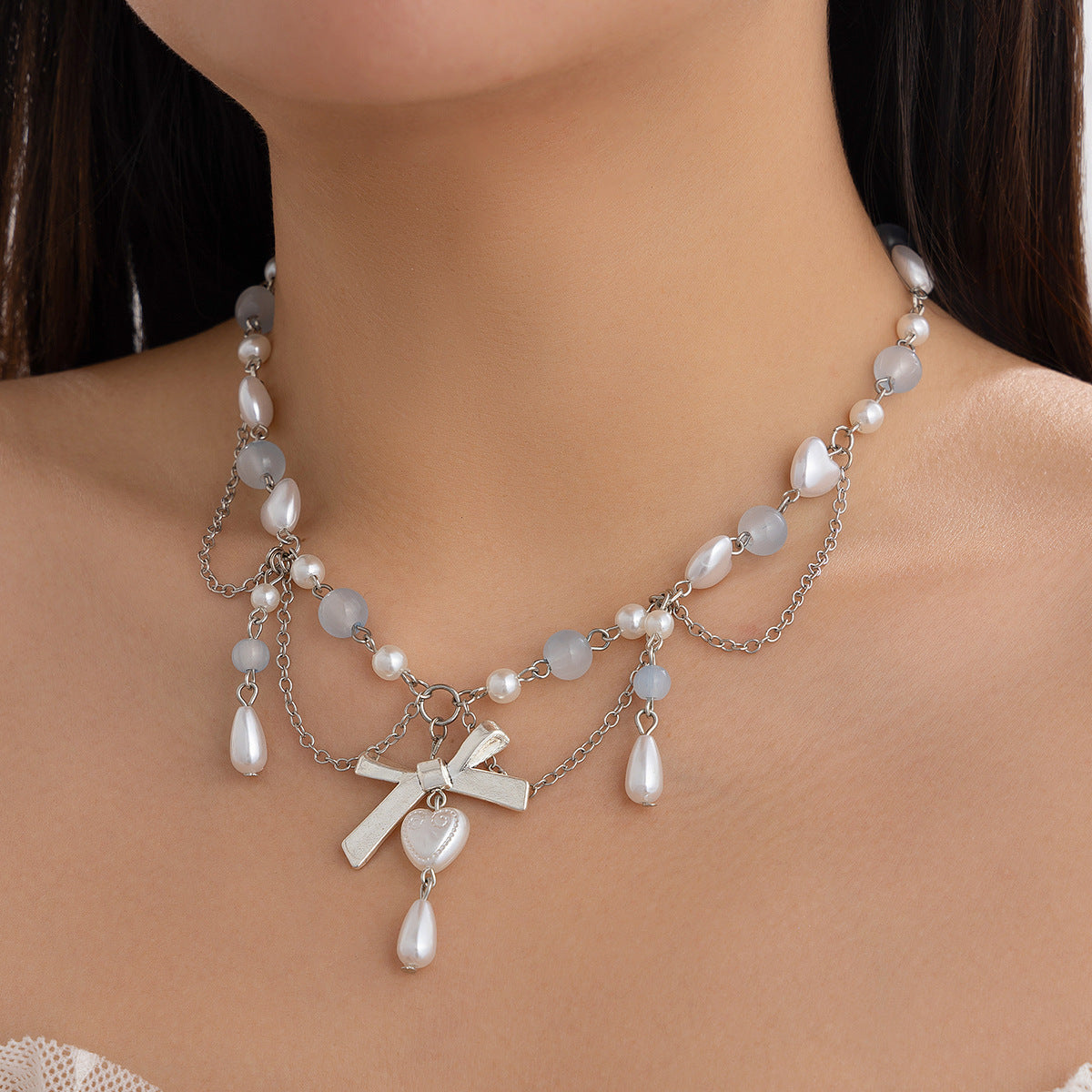 Sweet Style Bow Strawberry Simple Imitation Pearl Necklaces