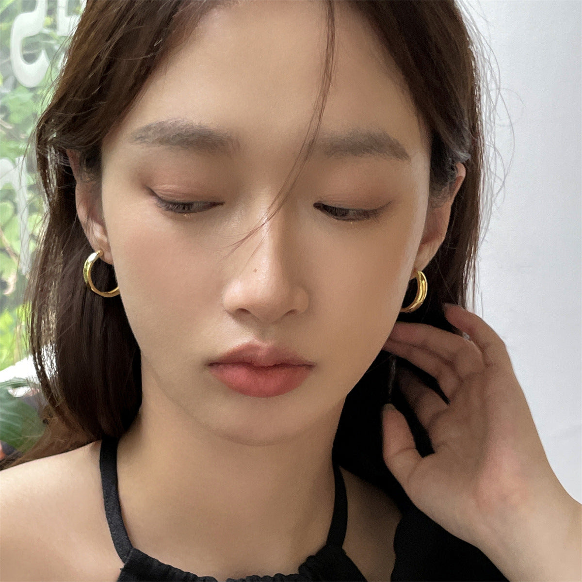 Simple Elegant Circle Ear Clip High-grade Cold Female Sier Earrings