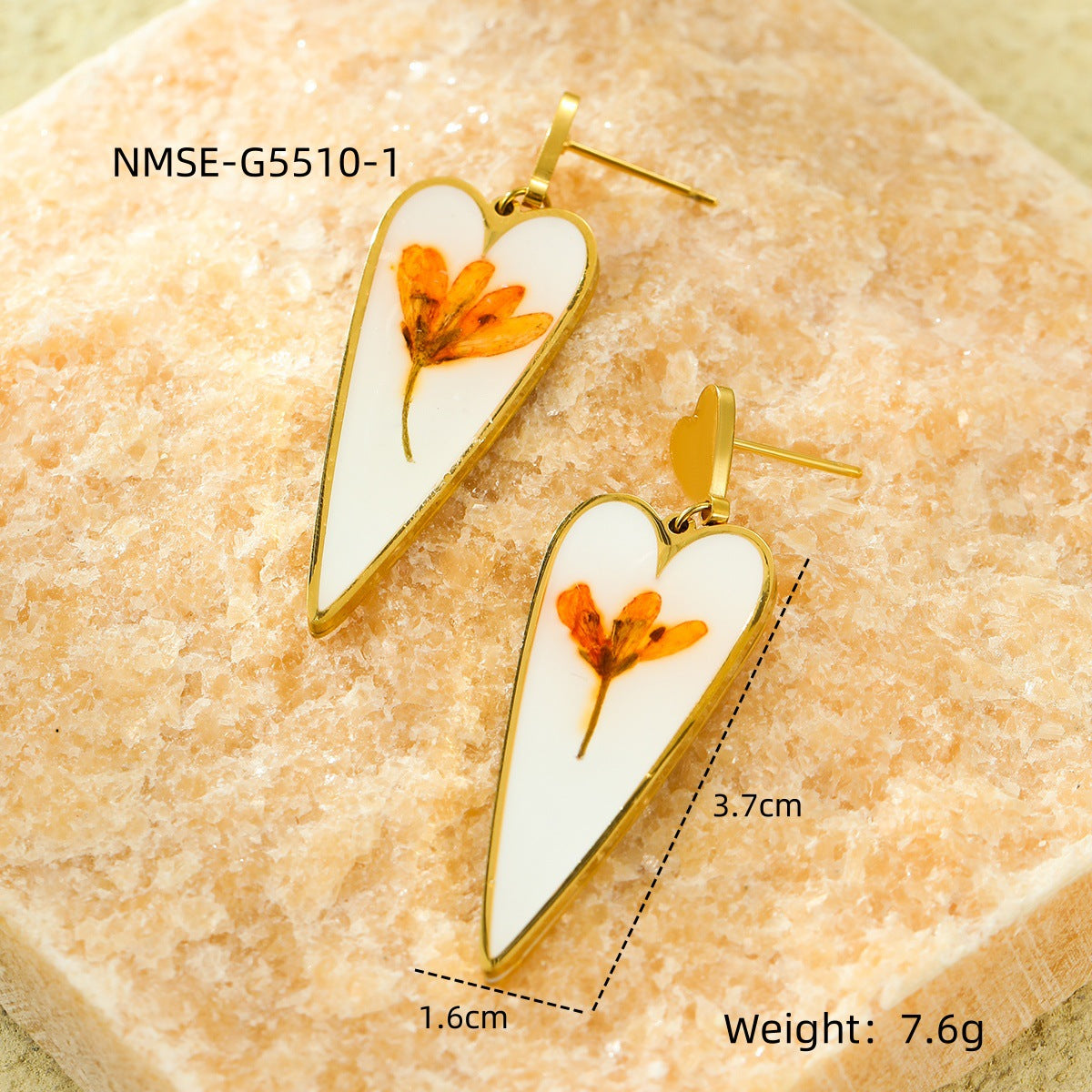 Heart Water Drops Geometric Dried Flower Earrings