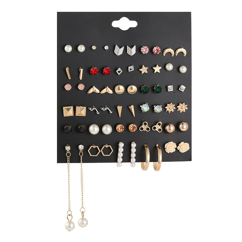 Women's Heart Flowers Pairs Earings Set Popular Rings