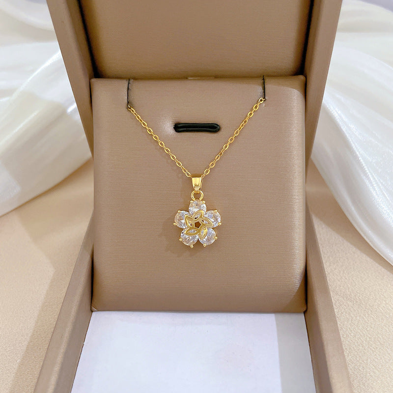 Steel Light Luxury Full Diamond Design Temperament Necklaces