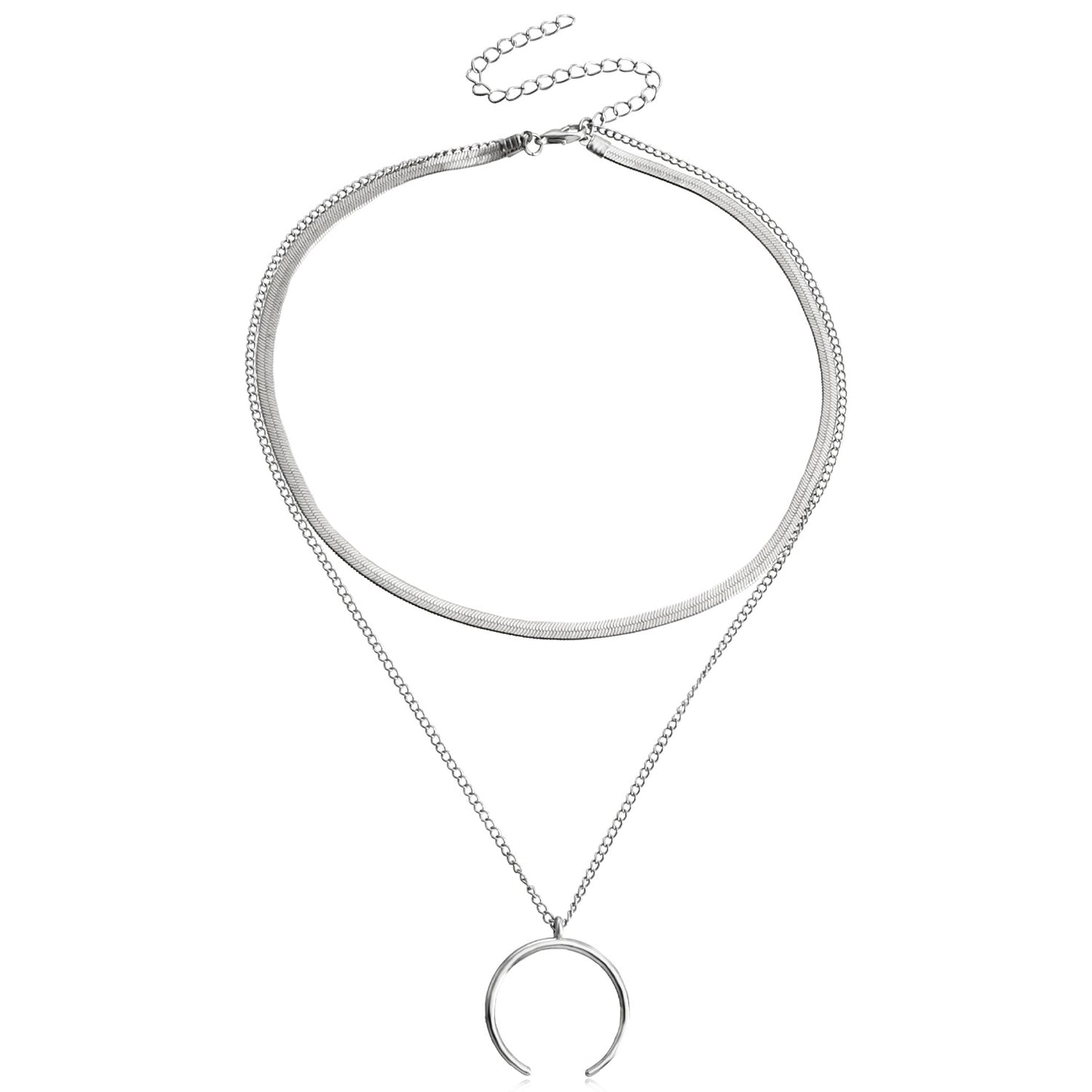Women's Double Layer Chain Like Flat Snake Necklaces
