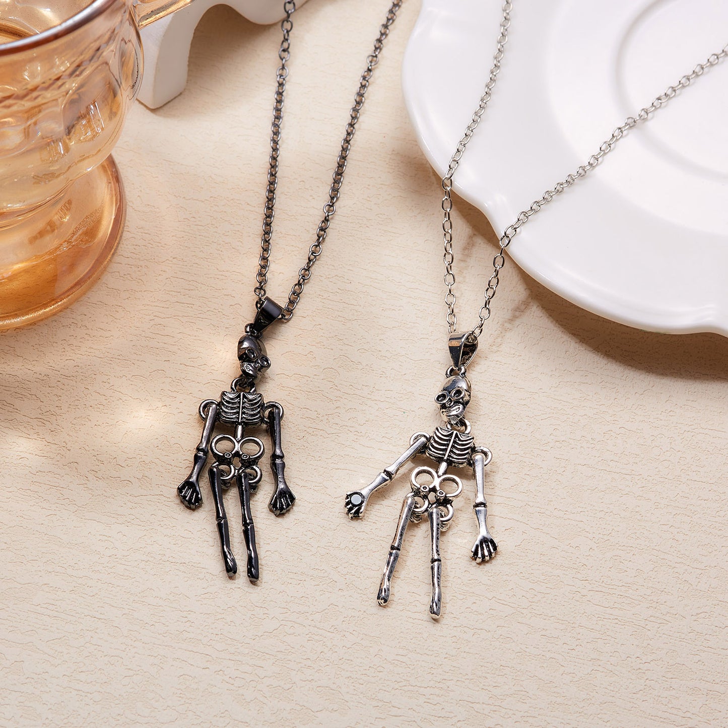 Vintage Skull Ghost Hand In Couple Necklaces