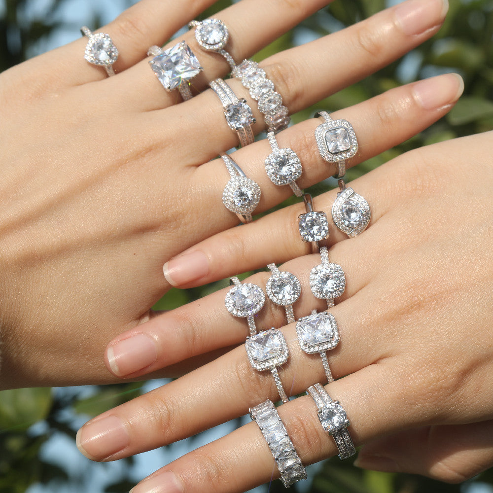 Women's Sterling Sier For Zircon Set Engagement Rings