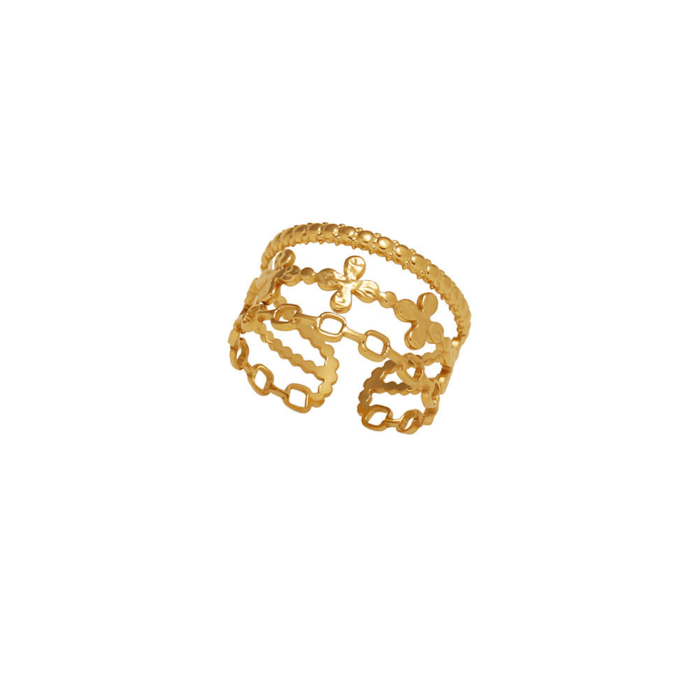 Osmanthus Wide Hollow Chinese Style Titanium Rings