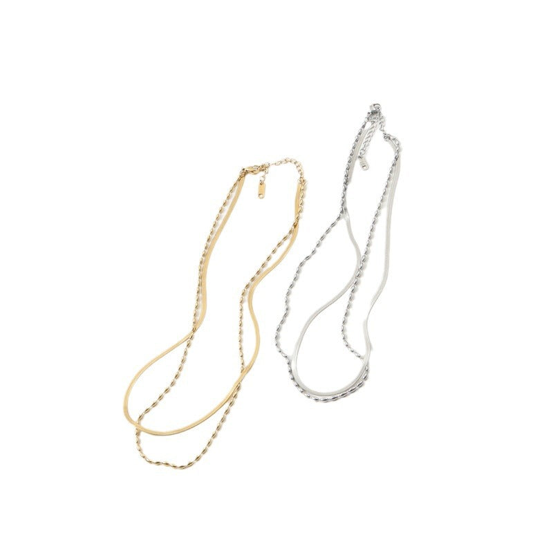 Blade Chain Rice Bead Layer Titanium Steel Necklaces
