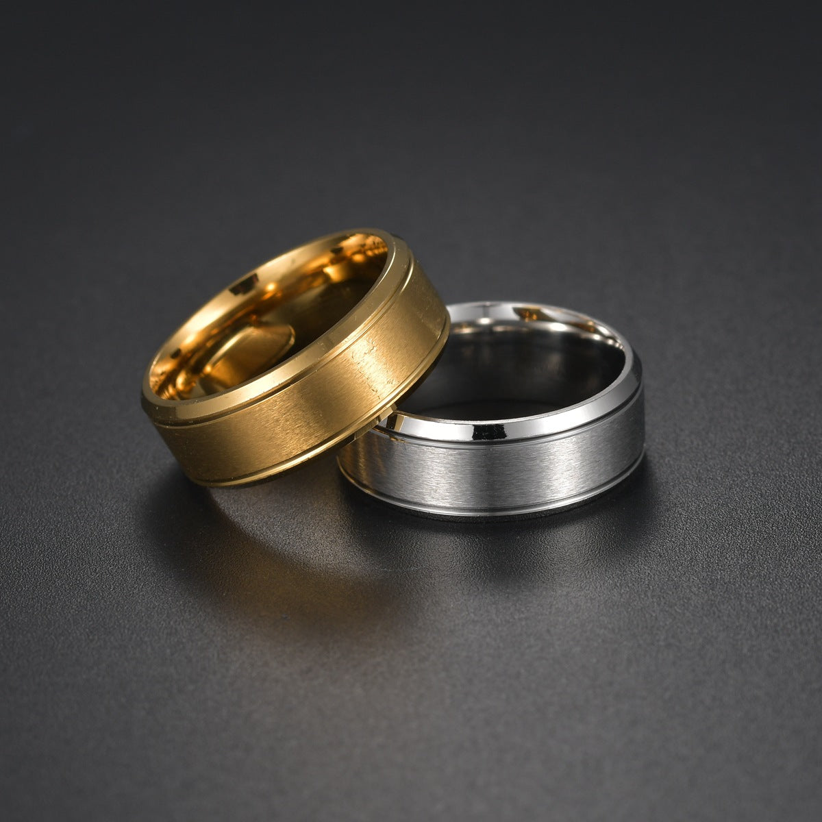 Men's Stainless Steel Wide Matte Double Beveled Rings