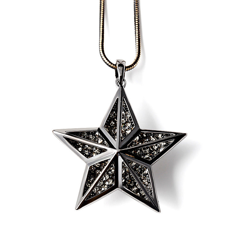 Diamond Three-dimensional Five-pointed Star Long Sweater Chain Necklaces
