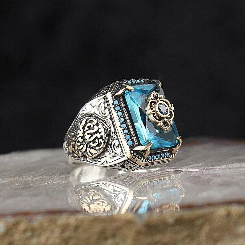 Women's & Men's Retro Ethnic Style Texture Inlaid Sea Rings