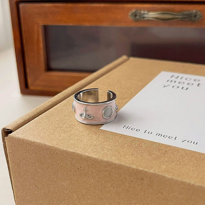 Dripping Saturn Wide Face Female Design Opal Couple Rings