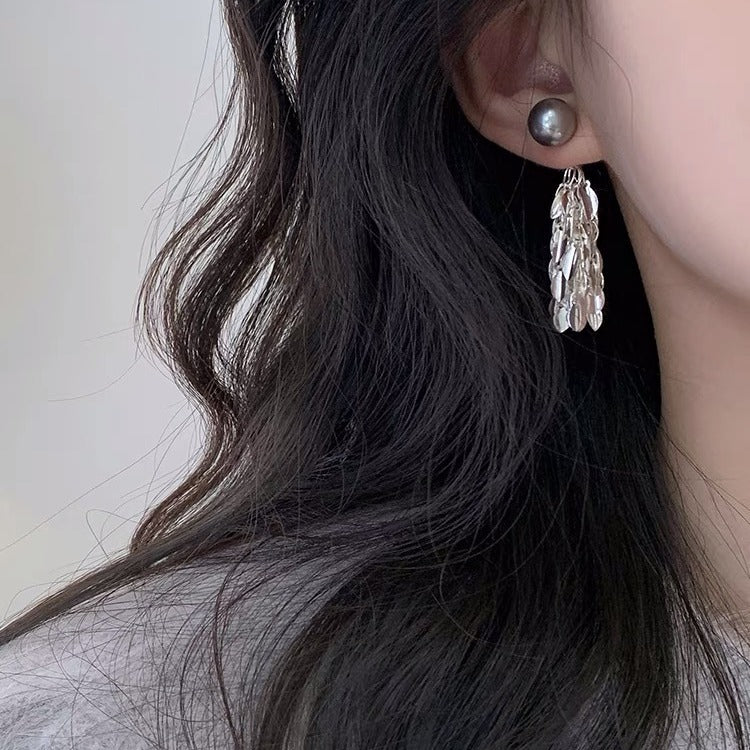 Gray Pearl Wheat Tassel Cool Feeling Earrings
