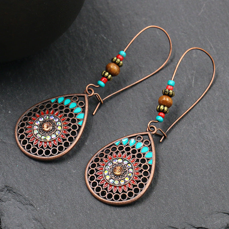 Metal Alloy Suit Vintage Color Diamond Flower Earrings