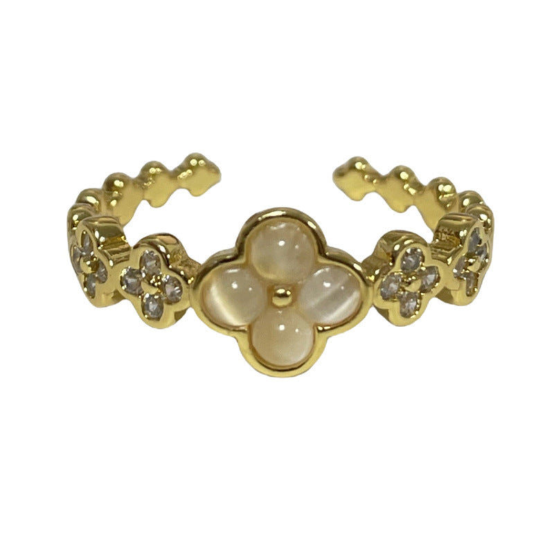 Female Light Luxury Minority Dignified Flowers Enamel Sweet Cool Rings