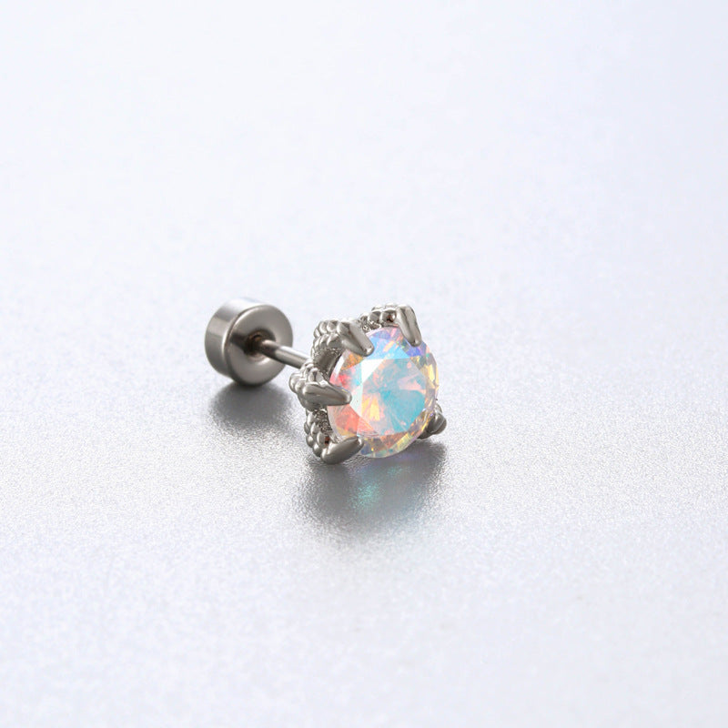 Sea Blue Zircon Couple Ear Bone Pin Titanium Earrings