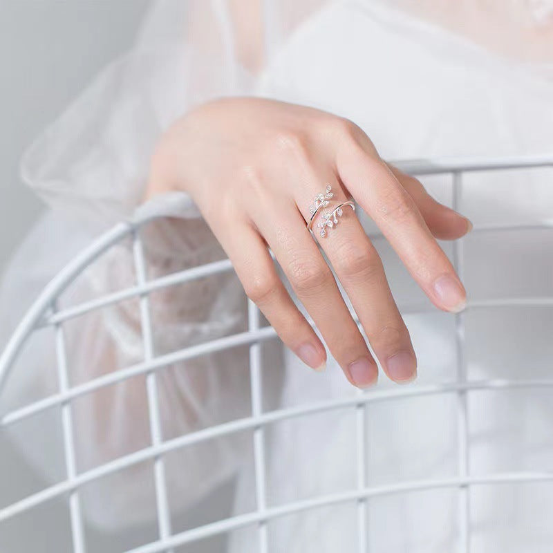 Female Korean Style Fresh Leaves Open Rings