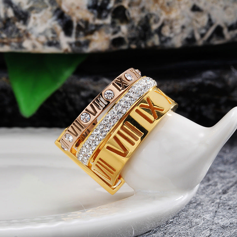 Women's Roman Letters Two-color Fashion Atmospheric Stainless Rings