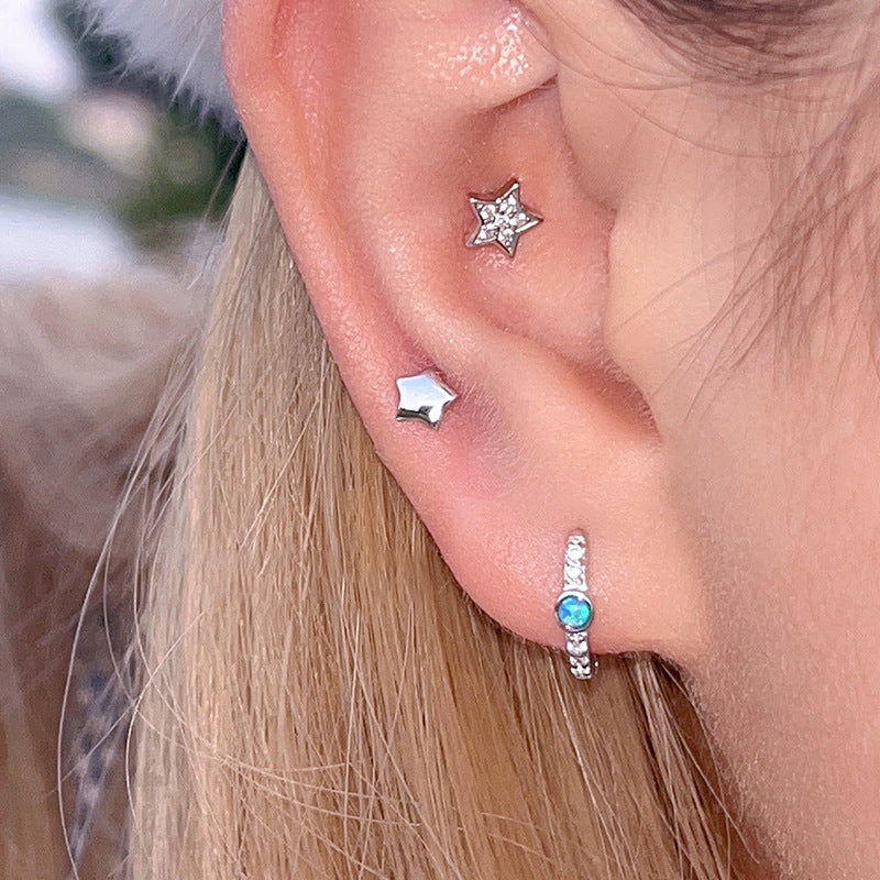 Men's Asymmetric Opal Ear Female Couple Personalized Earrings