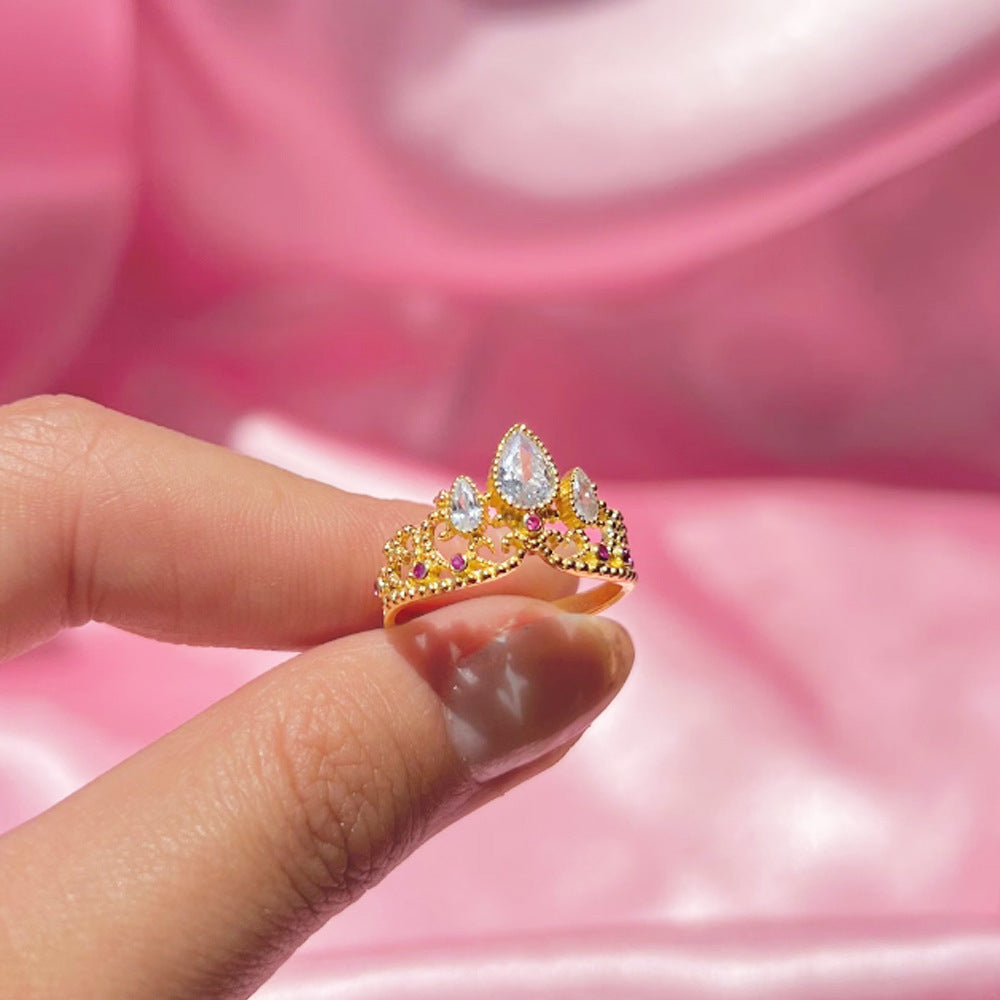 Personality Hollow Out Crown Simple Rhinestone Rings