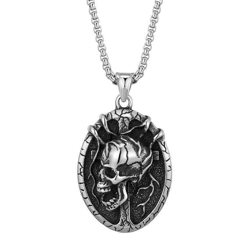 Men's Vintage Cross Ghost Head Titanium Fashion Necklaces