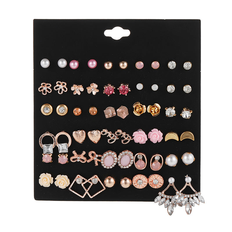 Women's Heart Flowers Pairs Earings Set Popular Rings