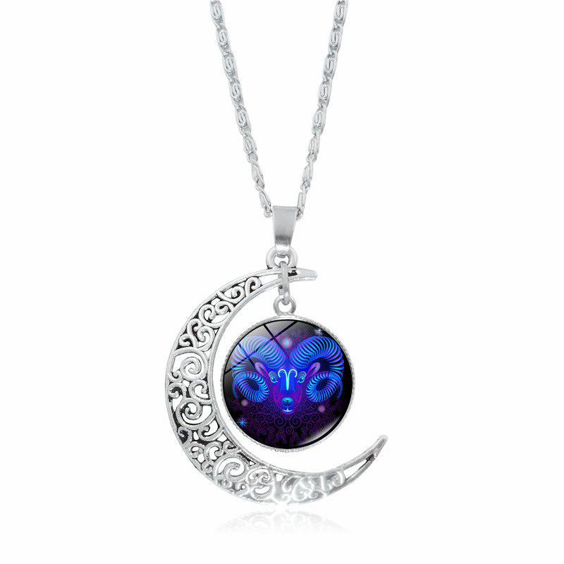 Constellation Zodiac Time Stone Moon Glass Necklaces