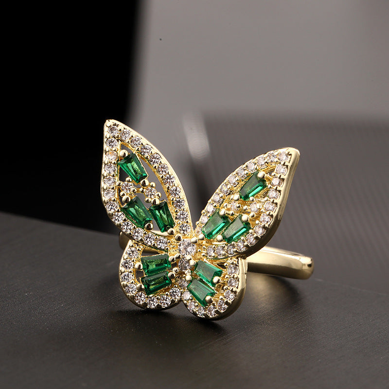 Open Hollow Zircon Butterfly Love Heart-shaped Rings