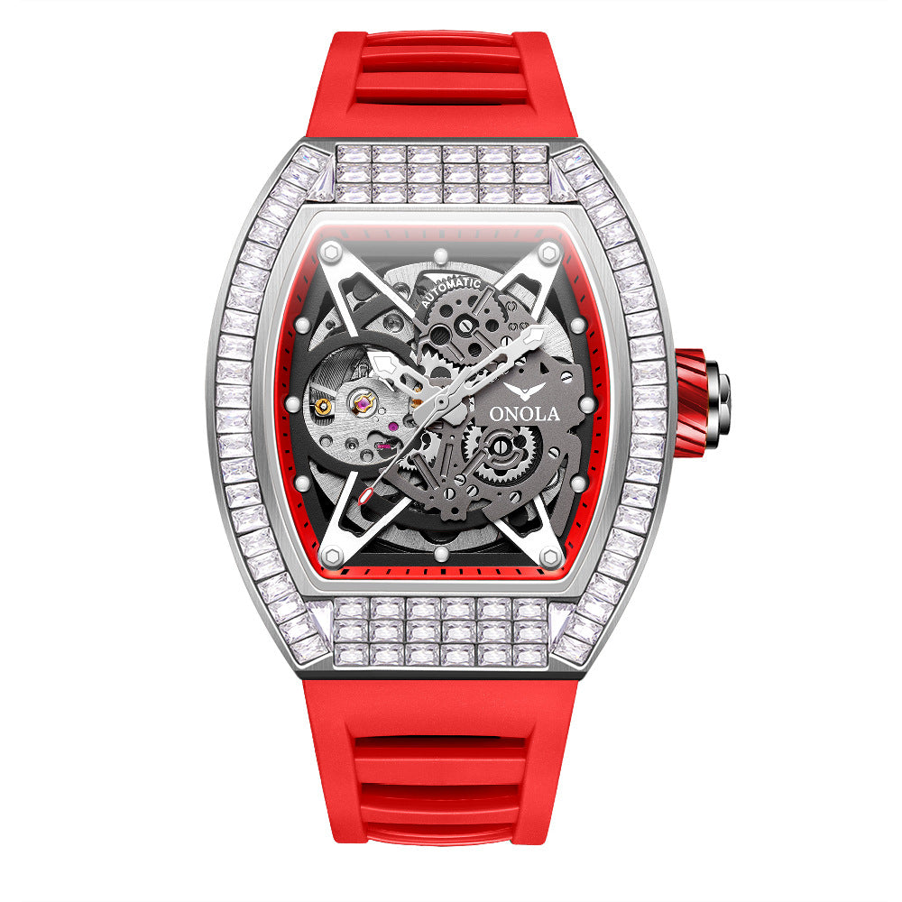 Men's Fashion Square Diamond Live Broadcast Hollow Automatic Mechanical Watches