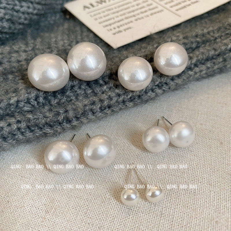 Women's White Steamed Bread Pearl For Compact Earrings
