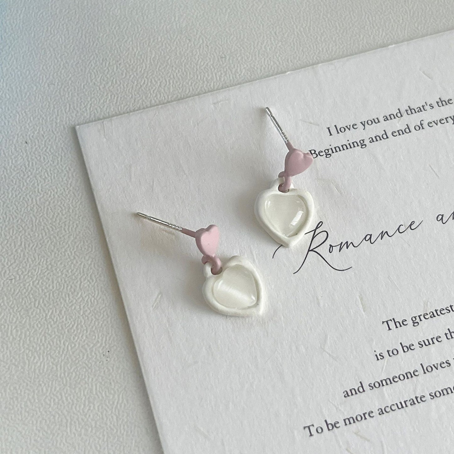 Colored Loving Heart Imitation Opal Ear Female Summer Earrings