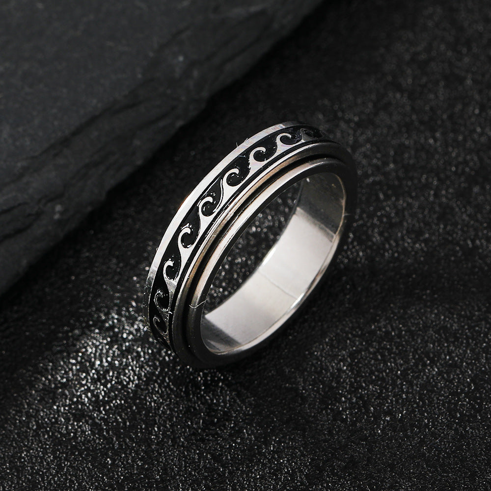 Titanium Steel Personality Corrosion Oil Wiping Wave Rotating Decompression Rings