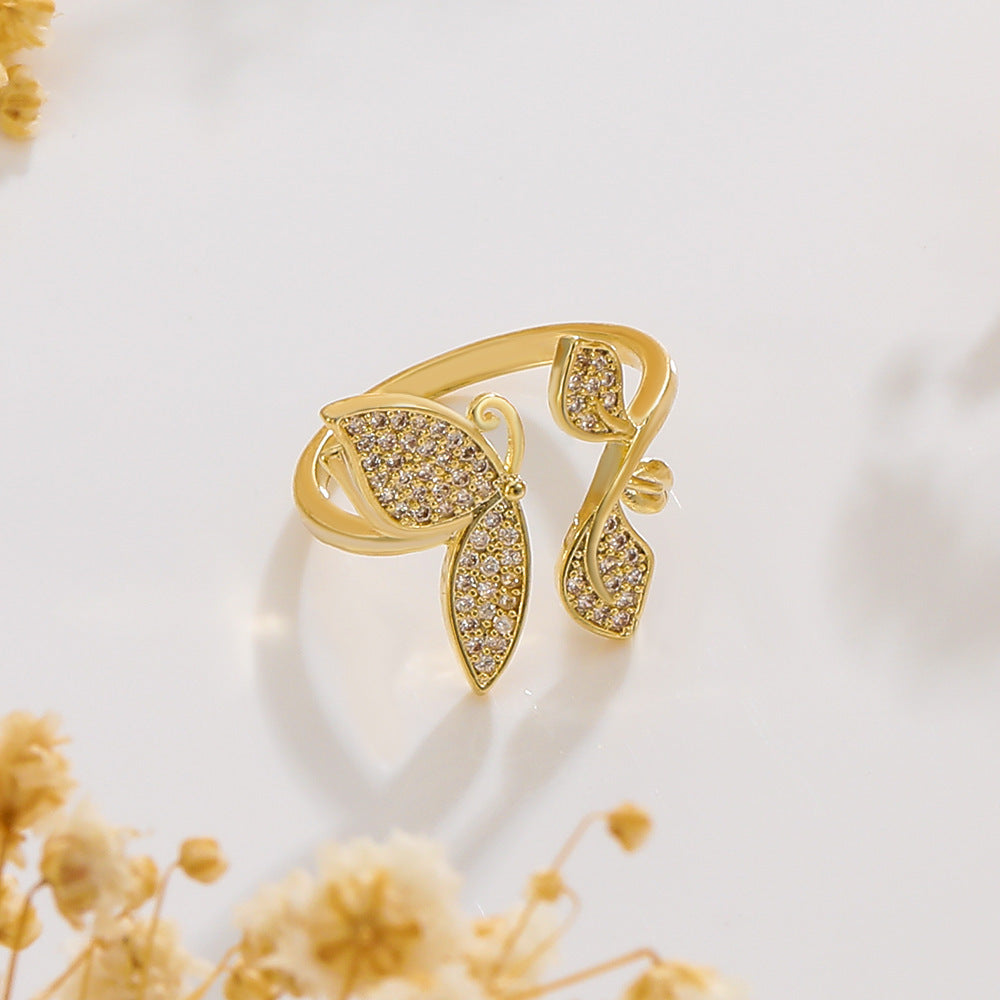 Open Hollow Zircon Butterfly Love Heart-shaped Rings