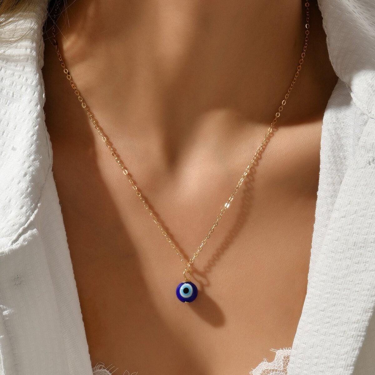 Round Beads Glass Ball Blue Eyes Necklaces