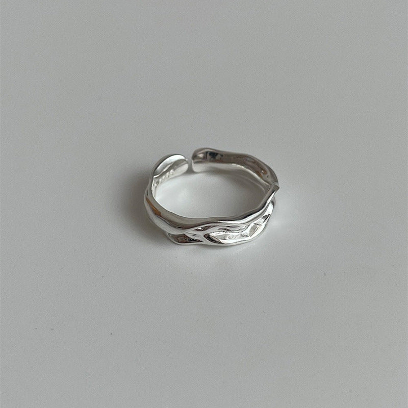 Women's Geometric Pleated Retro Fashion Exaggerated Sier Open Rings