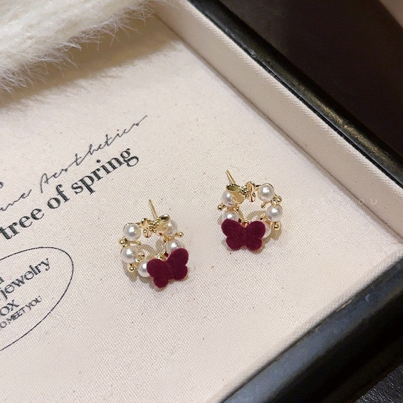 Sier Needle Drip Glazed Love Style Female Temperament Earrings