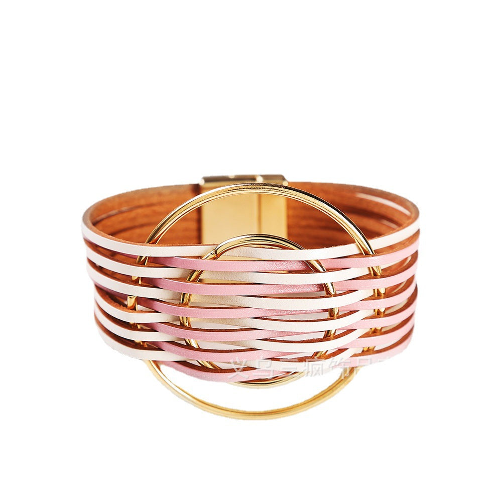 Women's Bohemian Two Colors Double Accessories Leather Rings