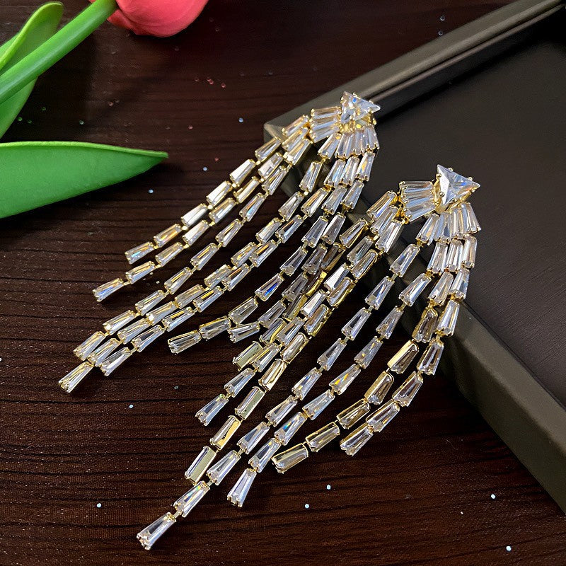 Fashion Zirconia Micro Inlaid Zircon Long Earrings