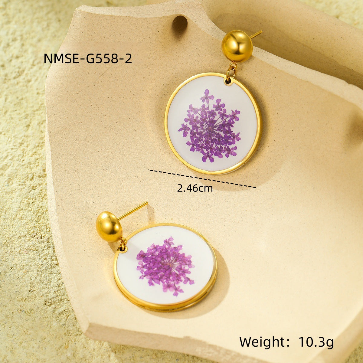 Heart Water Drops Geometric Dried Flower Earrings