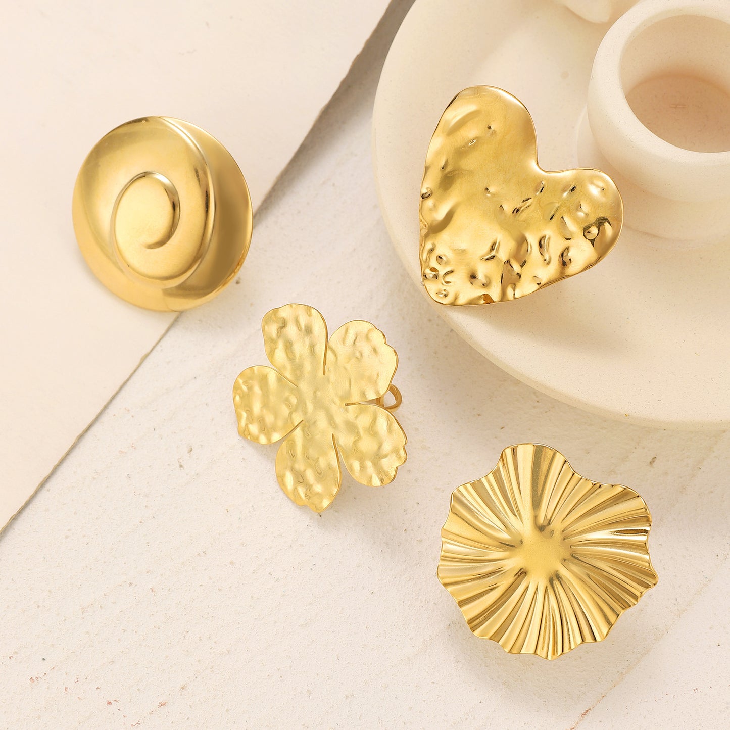 Advanced Exaggerated Stainless Steel Female Flower Rings