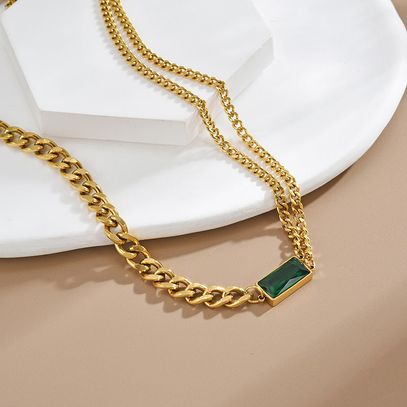 Emerald Zircon Clavicle Chain Simple Graceful Necklaces
