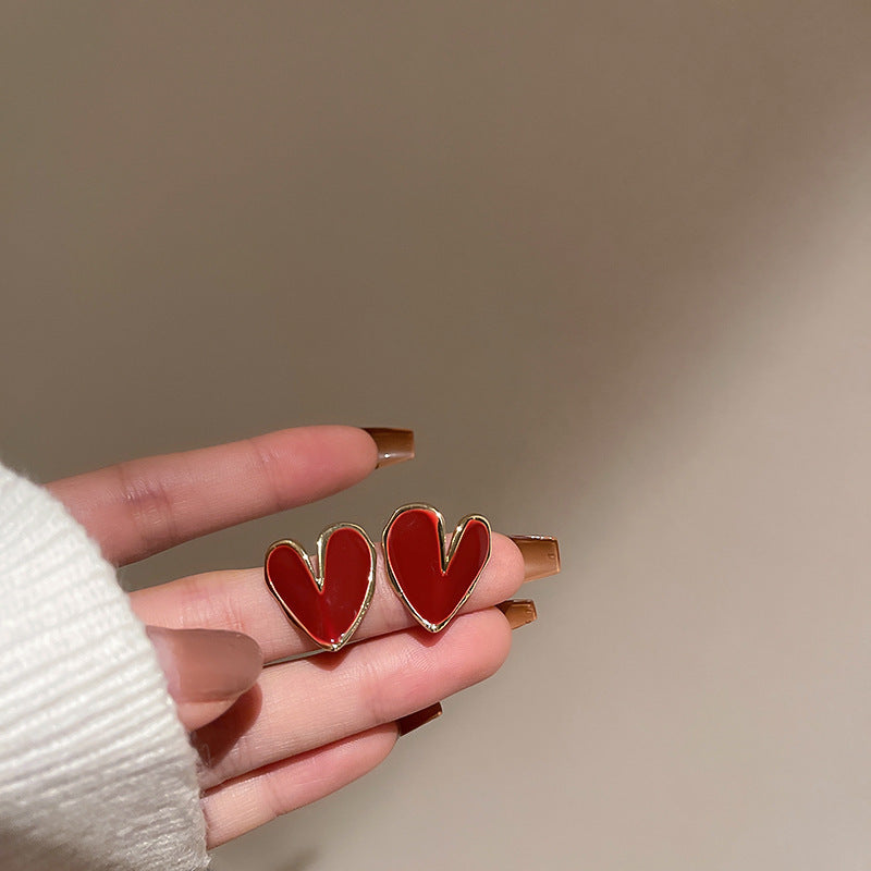 Sier Needle Drip Glazed Love Style Female Temperament Earrings