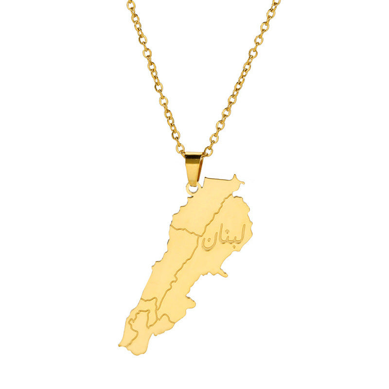 Charm Ornament Titanium Steel Lebanon Map Necklaces