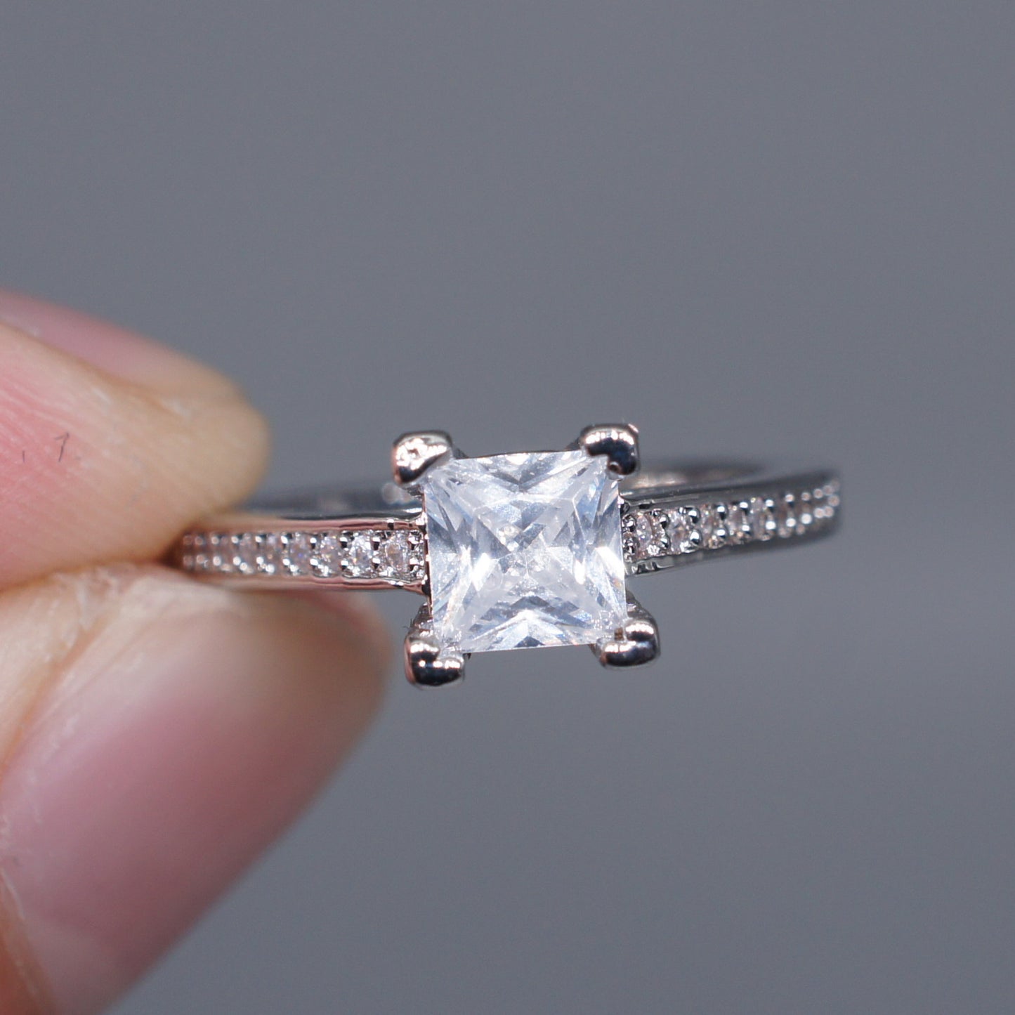 Women's Square Diamond Princess Artificial Wedding Simple Rings