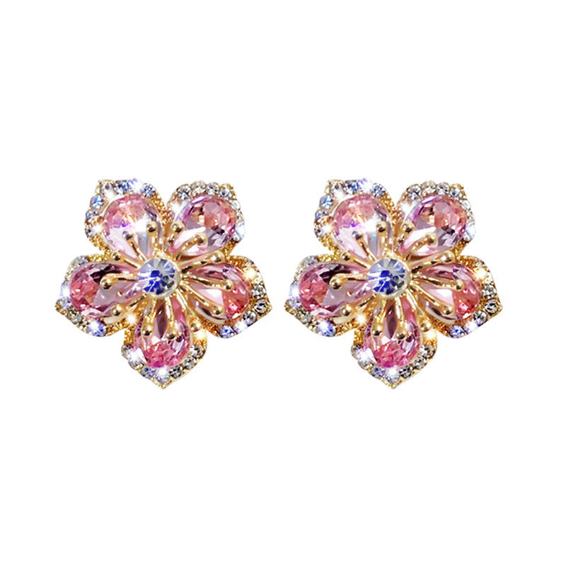 French Style High-grade Cherry Blossom Petal Diamond Elegant Earrings