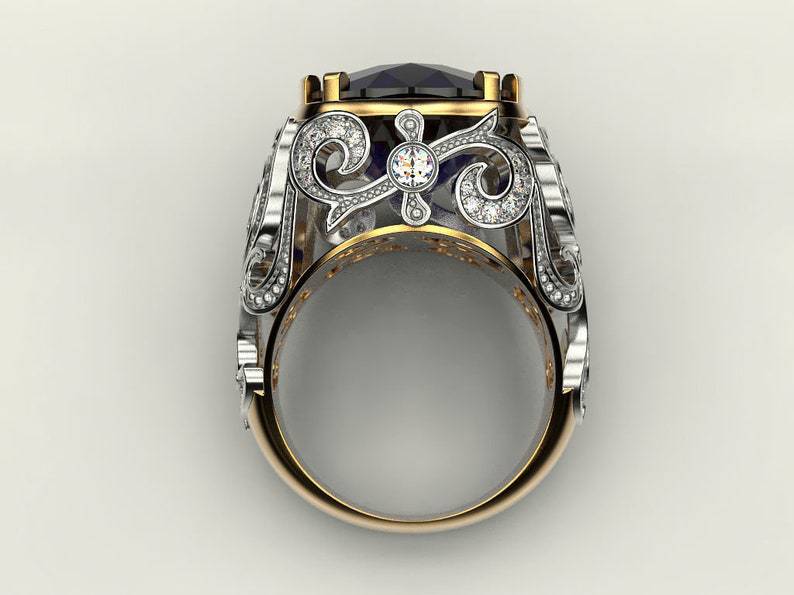 Blue Fat Square Gem Two-color Pattern Rings