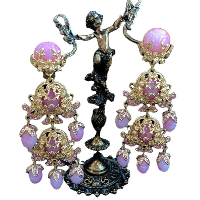 Pink Ear Clip Electroplated Real Gold Earrings