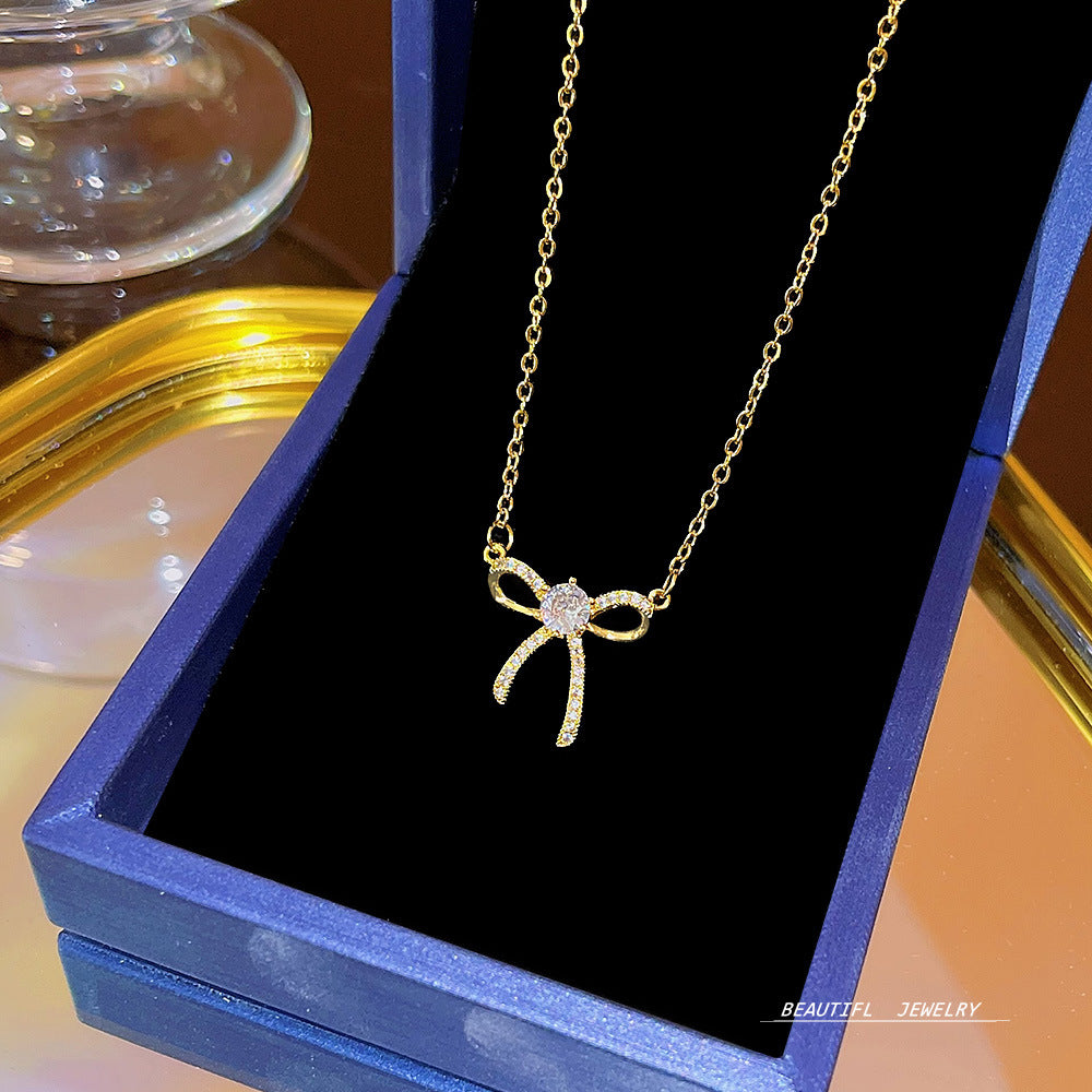 Women's Bow Zircon Clavicle Chain Titanium Steel Necklaces