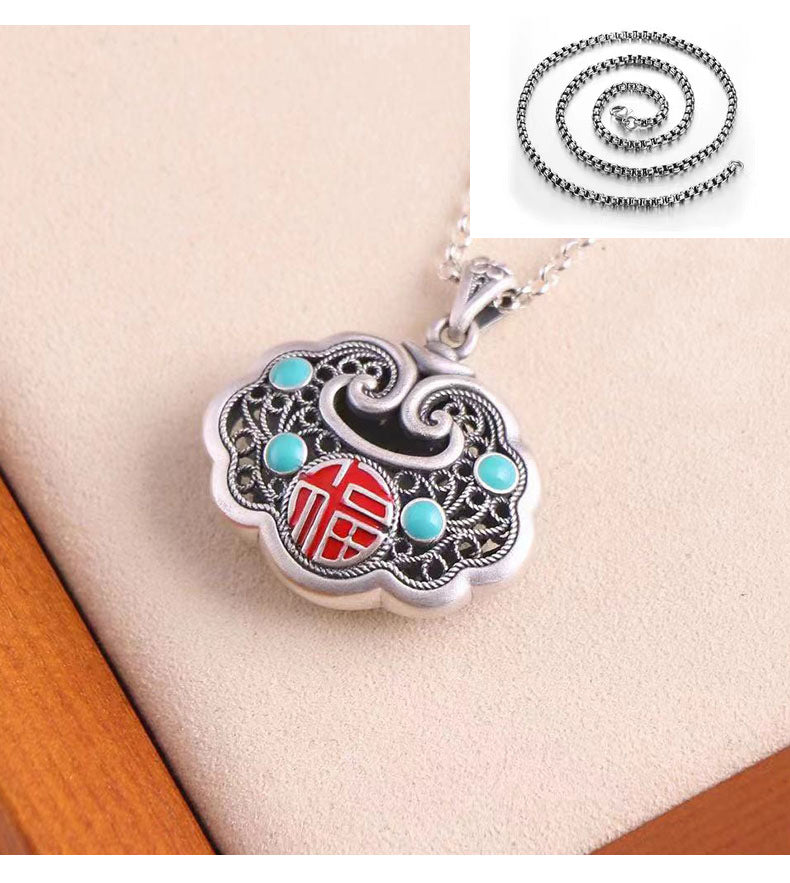 Sterling Sier Fu Character Longevity Lock Vintage Necklaces