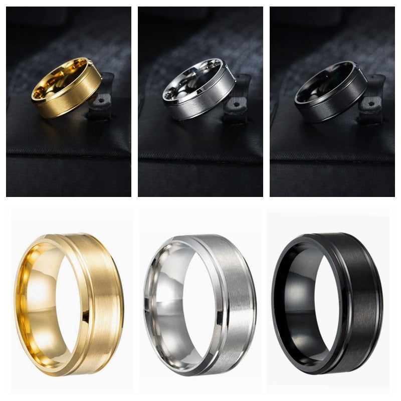 Men's Stainless Steel Wide Matte Double Beveled Rings