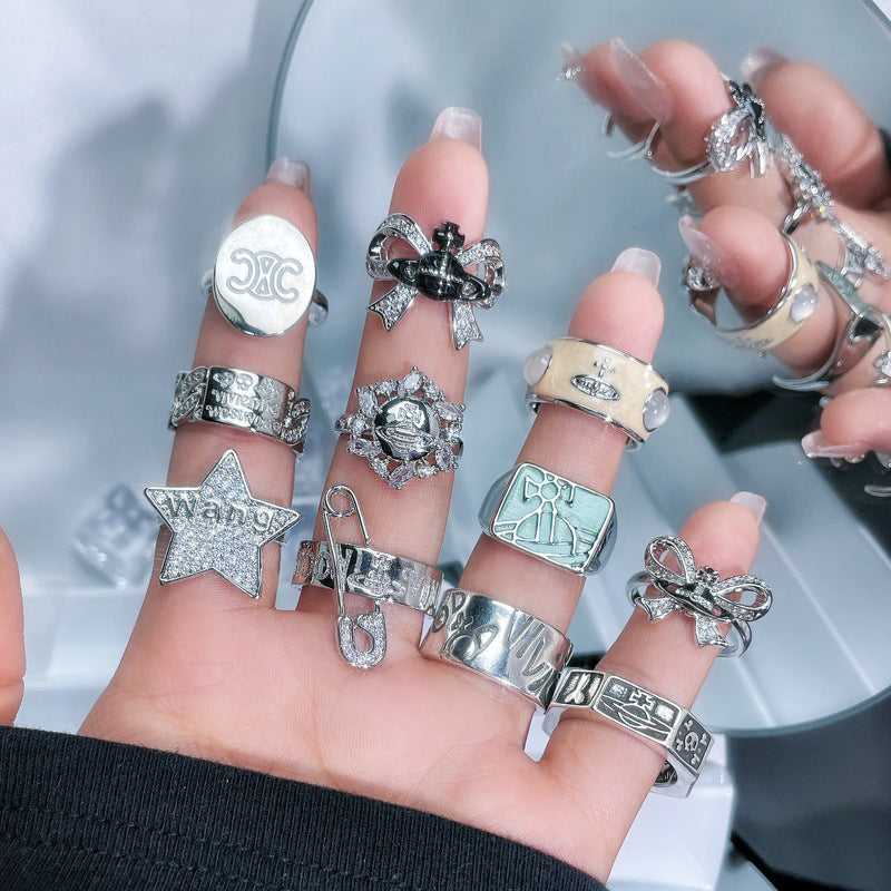 Dark Saturn Letter Light Luxury Open Female Rings