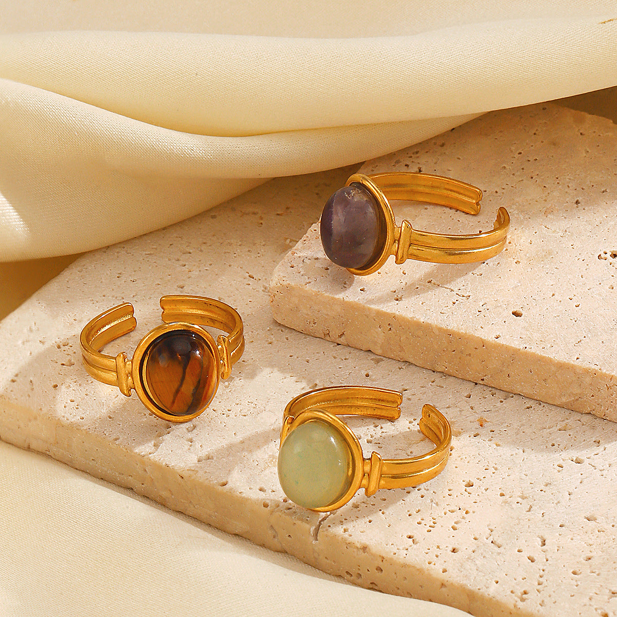 Steel Geometric Ellipse Natural Female French Rings